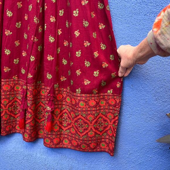 Burgundy Indian Mixed Print Boho Maxi Dress - Picture 6 of 7